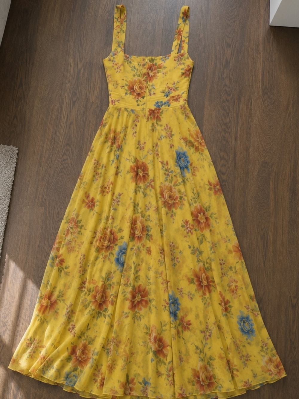 Yellow Floral Maxi Dress with Wide Straps